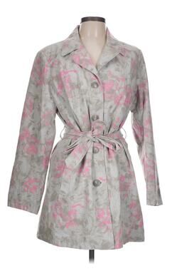 SZ L Relativity Floral Flowers Bloom Gray & Pink Trench coat